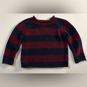 Lands’ End Kids 2T Burgundy & Navy Striped Cotton Knit Sweater
